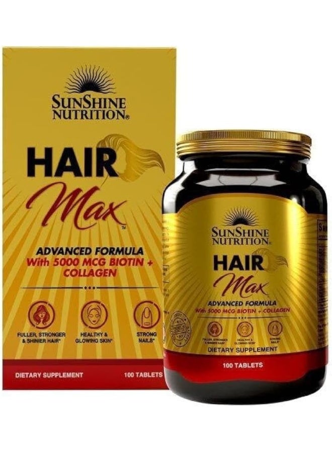 Sunshine Nutrition Hair Max Advanced Formula I Fuller, Stronger & Shinier Hair I 100 Tablets
